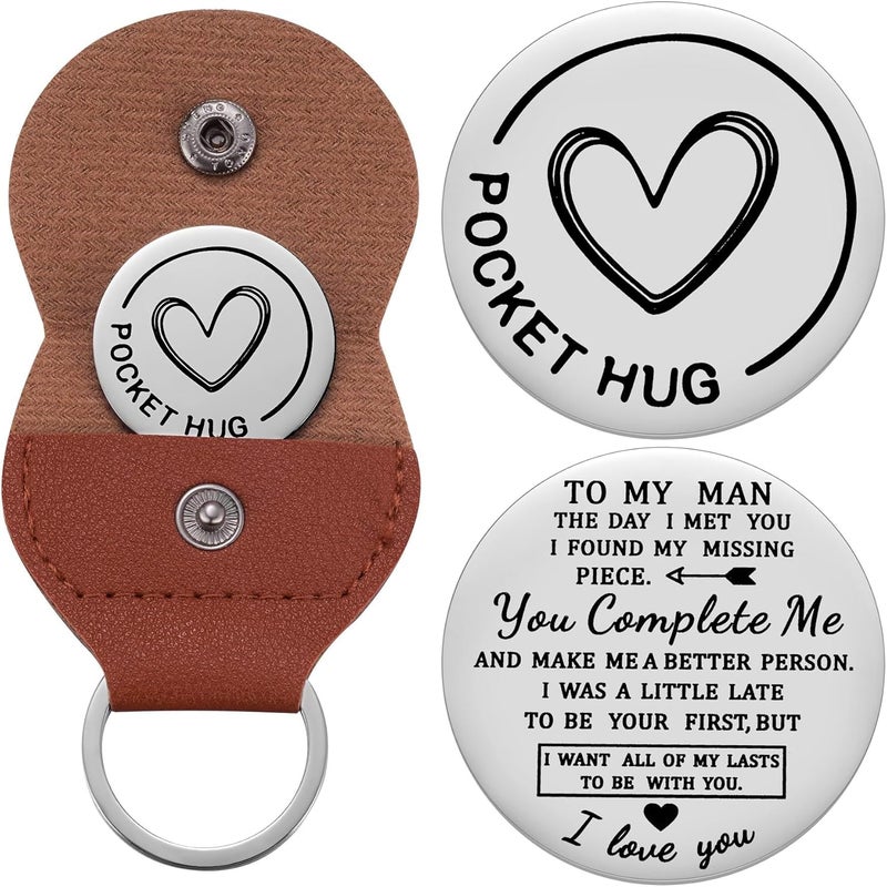 Aesnefe Pocket Hug Token Inspirational Reminder Gifts Mental Health Thinking of You Gift Self Love with PU Leather Keychain - Image 1
